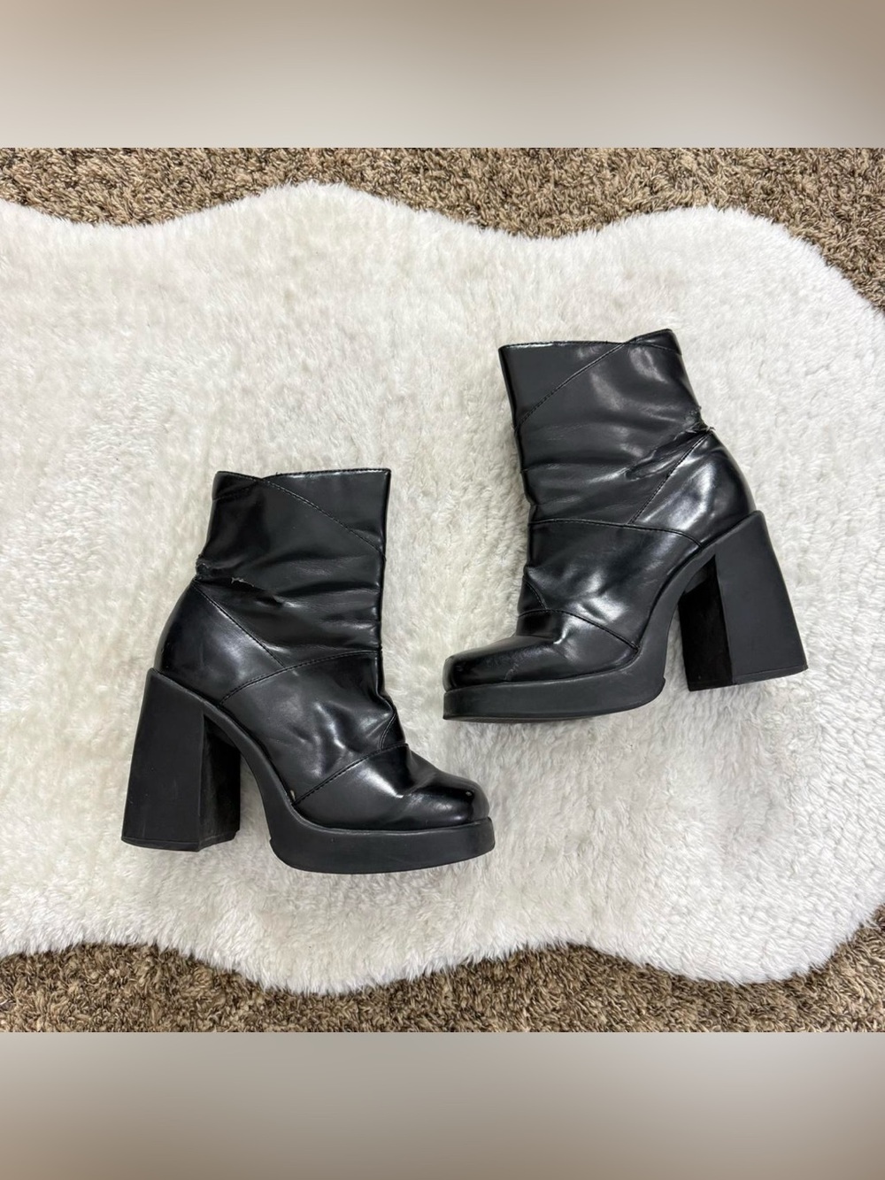 90’s grunge mall goth faux leather patchwork chunky platform boots